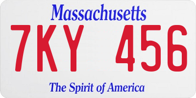 MA license plate 7KY456