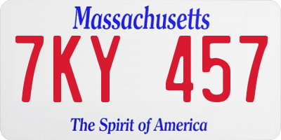 MA license plate 7KY457