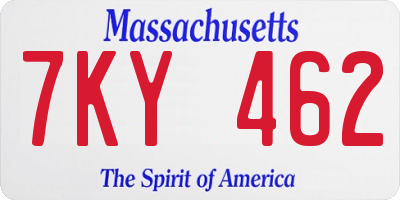MA license plate 7KY462