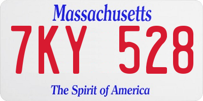 MA license plate 7KY528