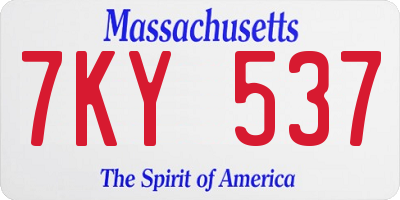 MA license plate 7KY537