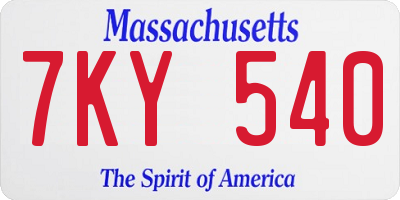 MA license plate 7KY540