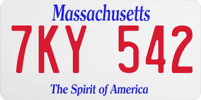 MA license plate 7KY542