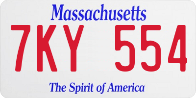 MA license plate 7KY554