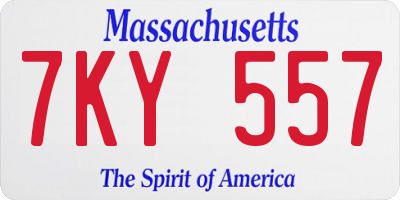 MA license plate 7KY557