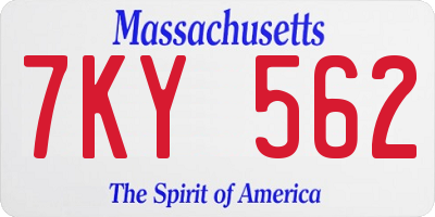 MA license plate 7KY562