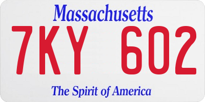MA license plate 7KY602