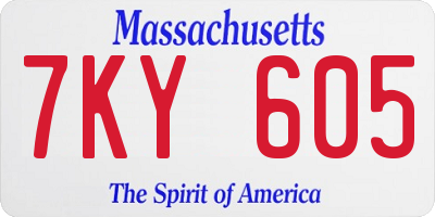 MA license plate 7KY605