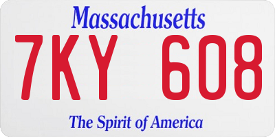 MA license plate 7KY608