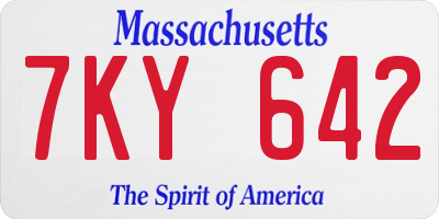MA license plate 7KY642