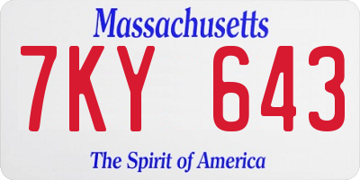 MA license plate 7KY643
