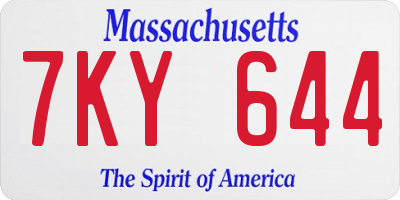 MA license plate 7KY644