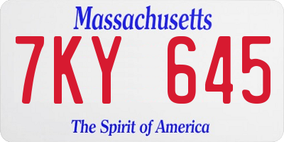 MA license plate 7KY645