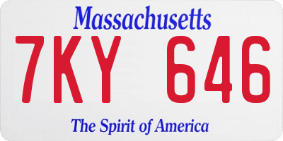 MA license plate 7KY646