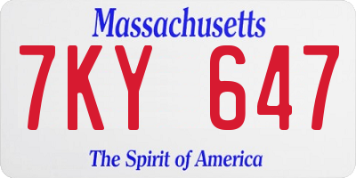 MA license plate 7KY647