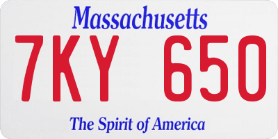 MA license plate 7KY650
