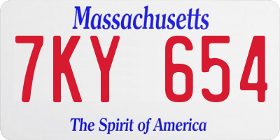 MA license plate 7KY654