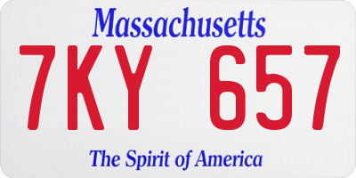 MA license plate 7KY657