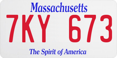 MA license plate 7KY673