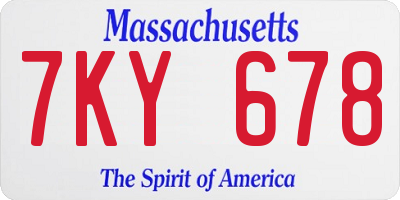MA license plate 7KY678