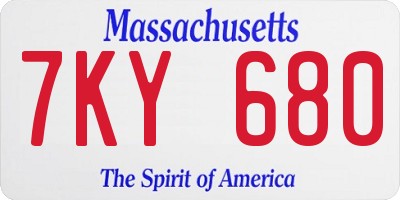 MA license plate 7KY680