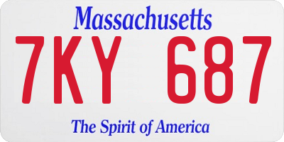 MA license plate 7KY687