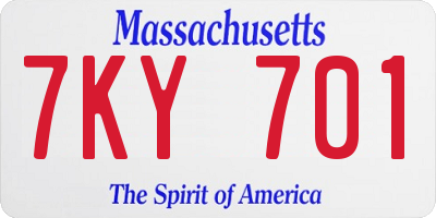 MA license plate 7KY701
