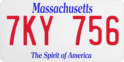 MA license plate 7KY756