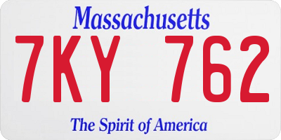 MA license plate 7KY762