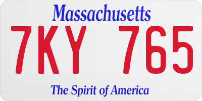 MA license plate 7KY765