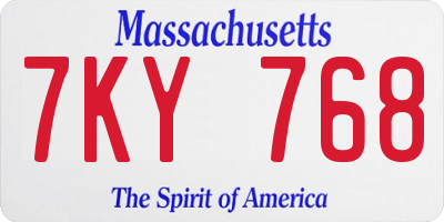 MA license plate 7KY768