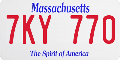 MA license plate 7KY770