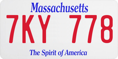 MA license plate 7KY778