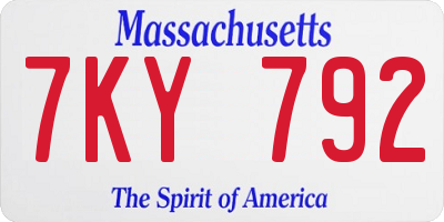 MA license plate 7KY792