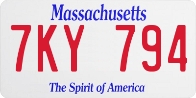 MA license plate 7KY794