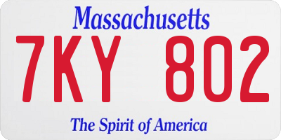 MA license plate 7KY802
