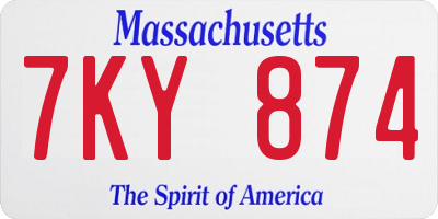 MA license plate 7KY874