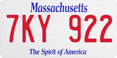 MA license plate 7KY922