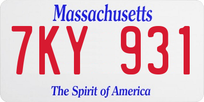 MA license plate 7KY931
