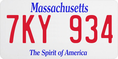 MA license plate 7KY934