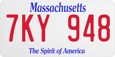 MA license plate 7KY948