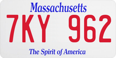 MA license plate 7KY962