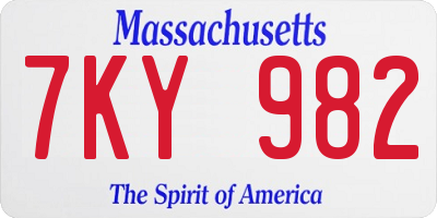 MA license plate 7KY982
