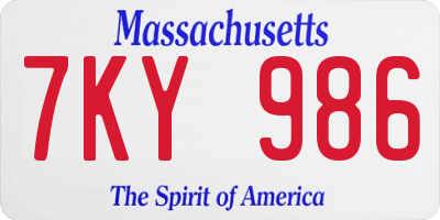 MA license plate 7KY986