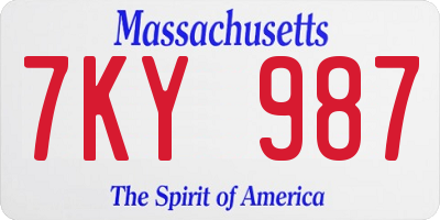 MA license plate 7KY987
