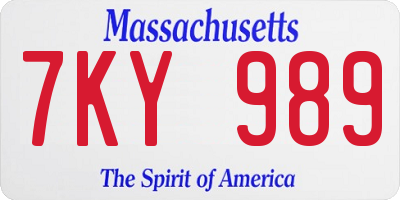 MA license plate 7KY989