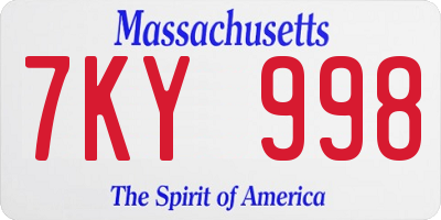 MA license plate 7KY998