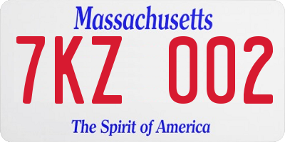 MA license plate 7KZ002