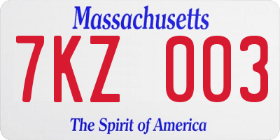 MA license plate 7KZ003