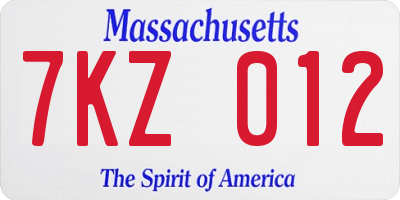 MA license plate 7KZ012